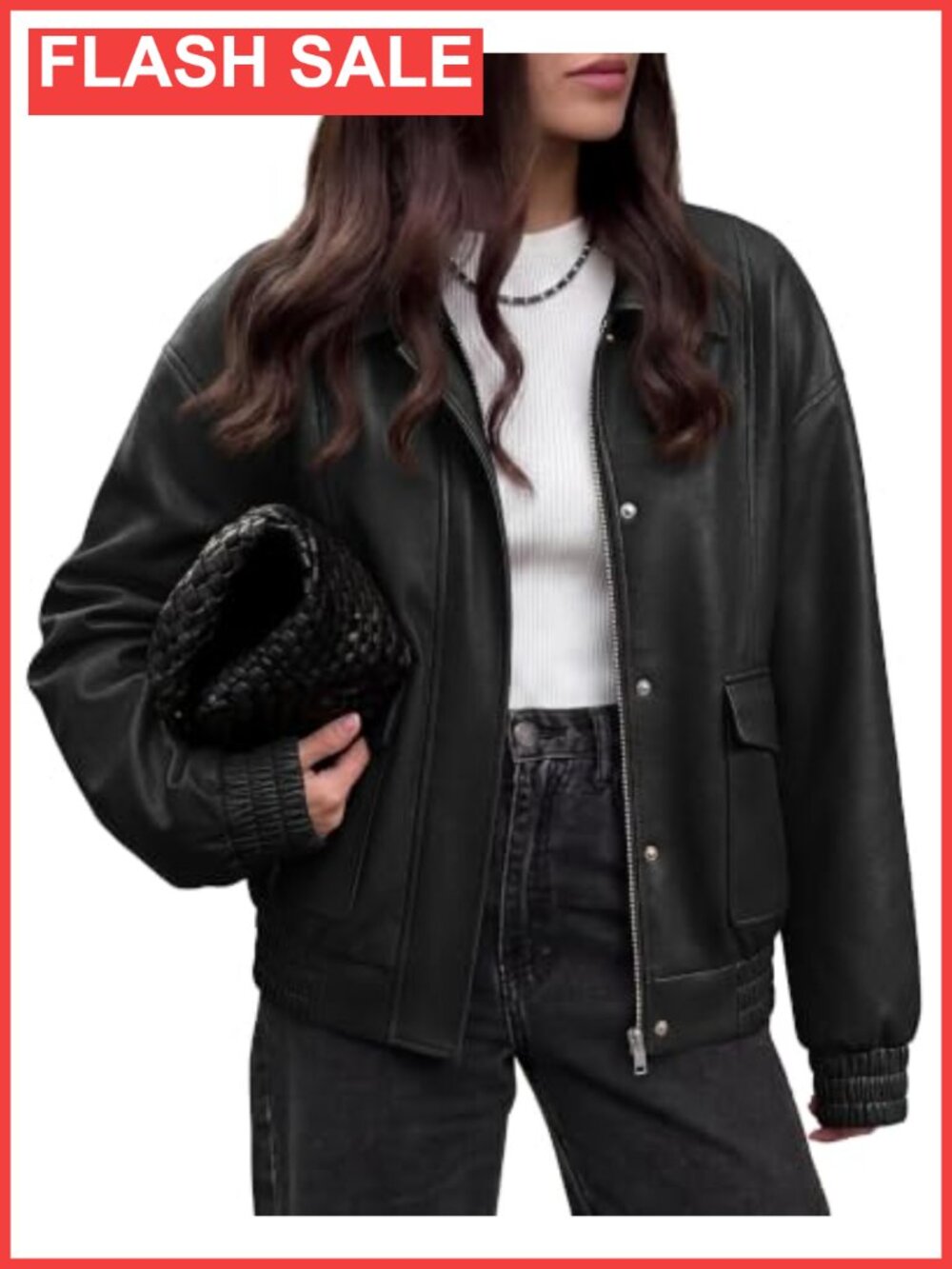 Faux Leather Jacket Women Oversized Snap Zip Front Biker Moto Fall Coat